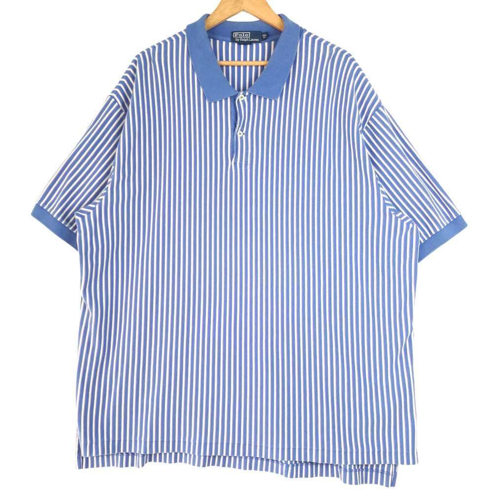 Polo Ralph Lauren Polo Shirt Mens Size 4XL Big Striped Blue Short Sleeves